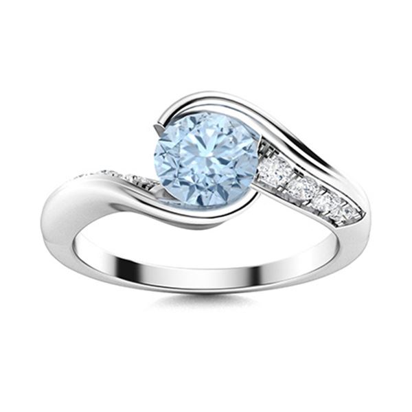 Natural 0.62 CTW Aquamarine & Diamond  Engagement Ring 18K White Gold