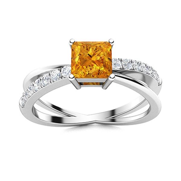 Natural 0.76 CTW Citrine & Diamond Engagement Ring 18K White Gold