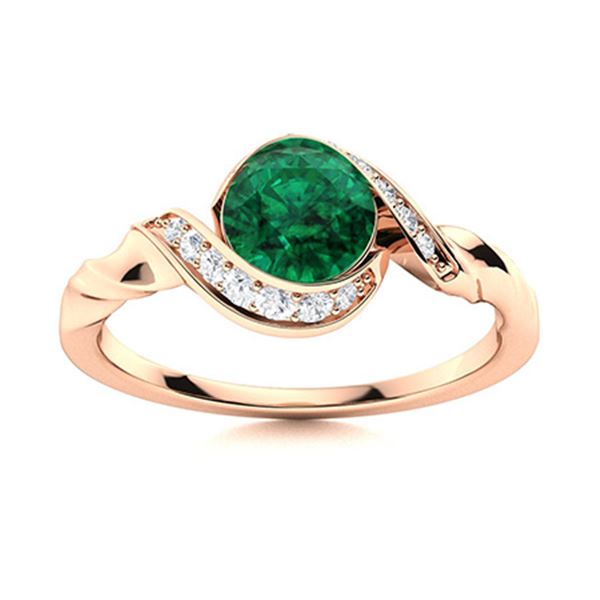 Natural 0.55 CTW Emerald & Diamond Engagement Ring 18K Rose Gold