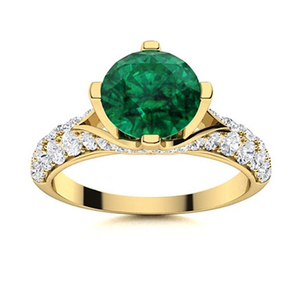 Natural 1.84 CTW Emerald & Diamond Engagement Ring 18K Yellow Gold