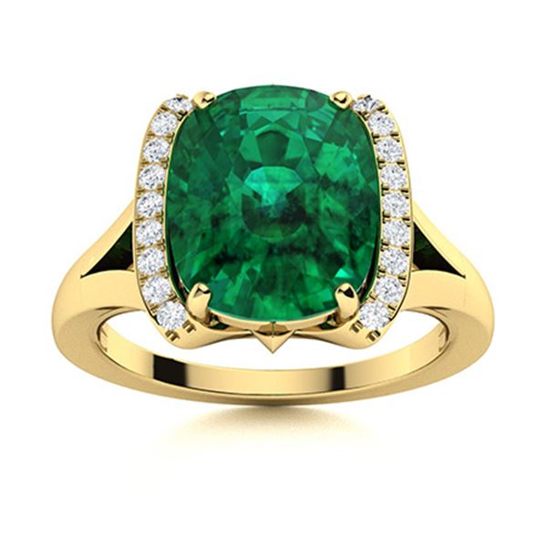 Natural 2.88 CTW Emerald & Diamond Engagement Ring 18K Yellow Gold