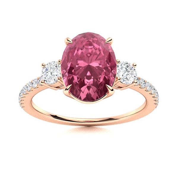 Natural 4.99 CTW Tourmaline & Diamond Engagement Ring 14K Rose Gold