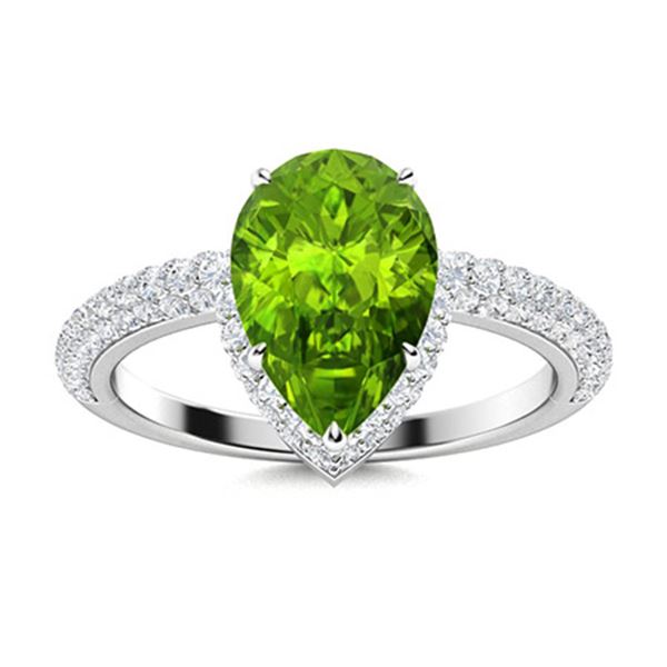Natural 1.86 CTW Peridot & Diamond Engagement Ring 14K White Gold