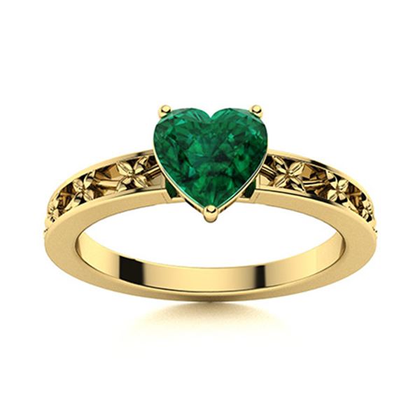 Natural 0.94 CTW Emerald Solitaire Ring 18K Yellow Gold