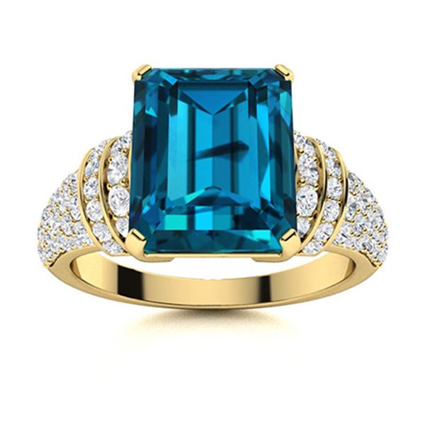 Natural 4.30 CTW Topaz & Diamond Engagement Ring 18K Yellow Gold