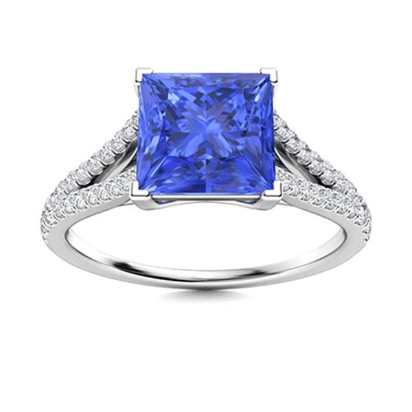 Natural 1.81 CTW Ceylon Sapphire & Diamond Engagement Ring 18K White Gold