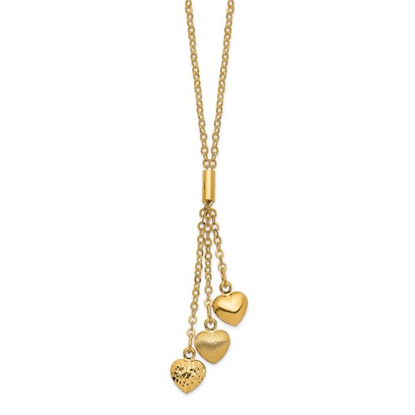 14k Yellow Gold Brushed Hearts w/2 in ext Necklace - 19 in.