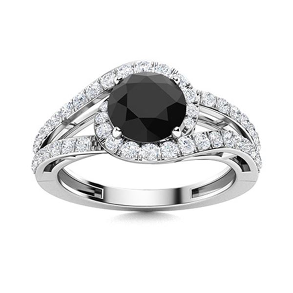 Natural 1.27 CTW Onyx & Diamond Engagement Ring 18K White Gold