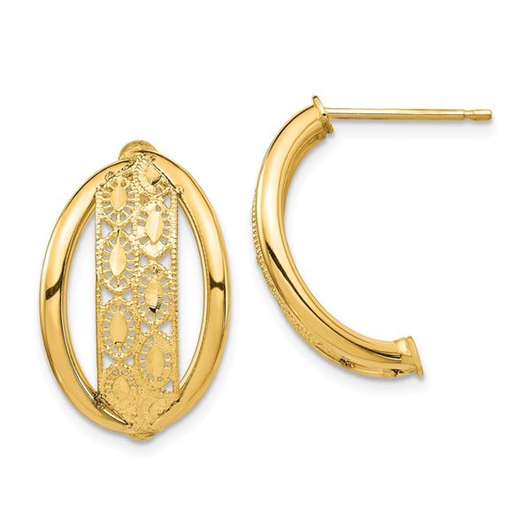 14k Yellow Gold Polished & Diamond-cut Post Dangle Earrings