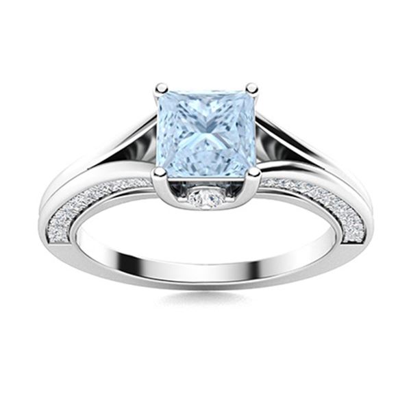 Natural 1.22 CTW Aquamarine & Diamond  Engagement Ring 14K White Gold