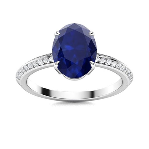 Natural 3.30 CTW Sapphire & Diamond Engagement Ring 14K White Gold