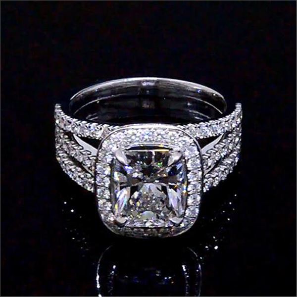 Natural 3.32 CTW Halo Radiant Cut Diamond Engagement Ring 18KT White Gold