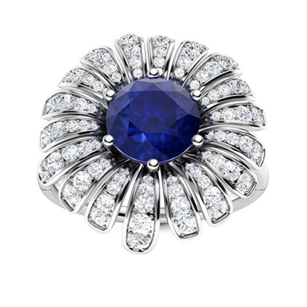 Natural 1.97 CTW Sapphire & Diamond Engagement Ring 18K White Gold