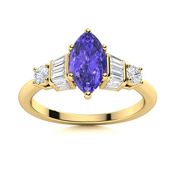 Natural 1.23 CTW Tanzanite & Diamond Engagement Ring 14K Yellow Gold