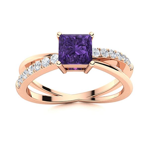 Natural 1.12 CTW Amethyst & Diamond Engagement Ring 18K Rose Gold