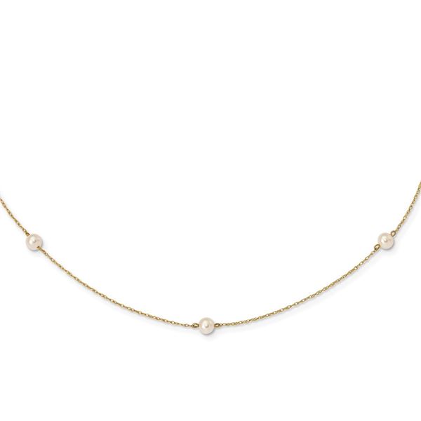 14k Yellow Gold 4-5 mm White Pearl 5-point Necklace - 15.25 in.
