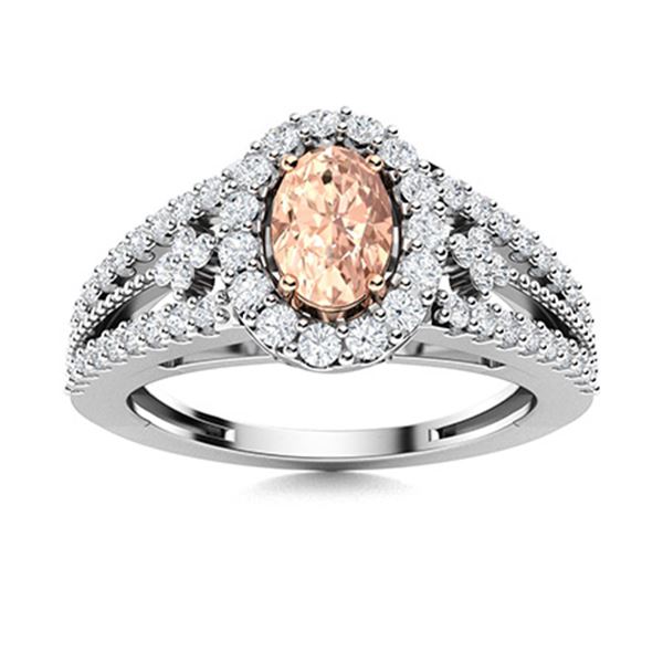 Natural 0.86 CTW Morganite & Diamond Engagement Ring 18K White Gold
