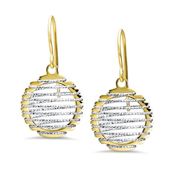 14k Gold Two-Tone Wire Wrapped Dangle Earrings