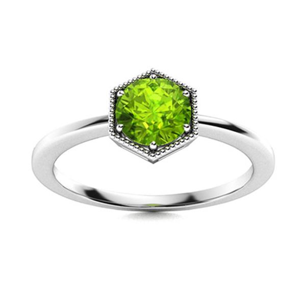 Natural 0.61 CTW Peridot Solitaire Ring 14K White Gold