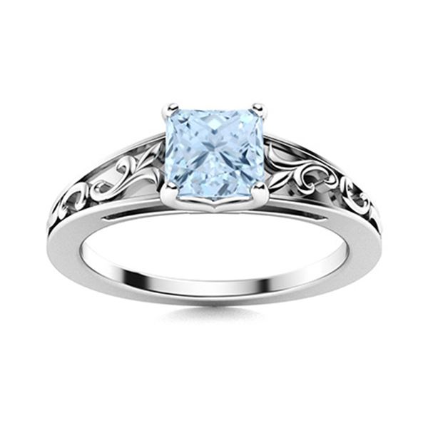 Natural 0.71 CTW Aquamarine Solitaire Ring 14K White Gold