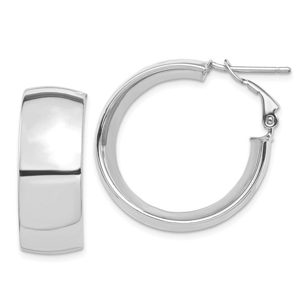 14k White Gold Omega Back Hoop Earrings - 10x26 mm