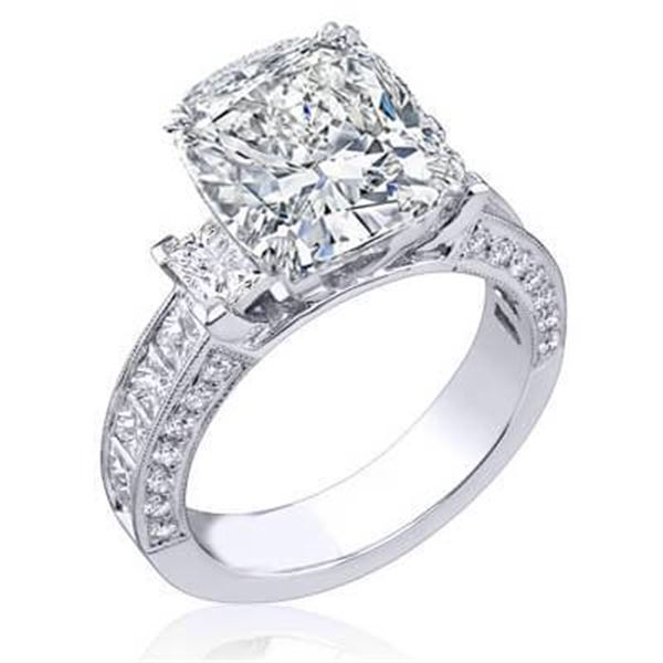 Natural 4.42 CTW Cushion Cut Diamond Engagement Ring 18KT White Gold