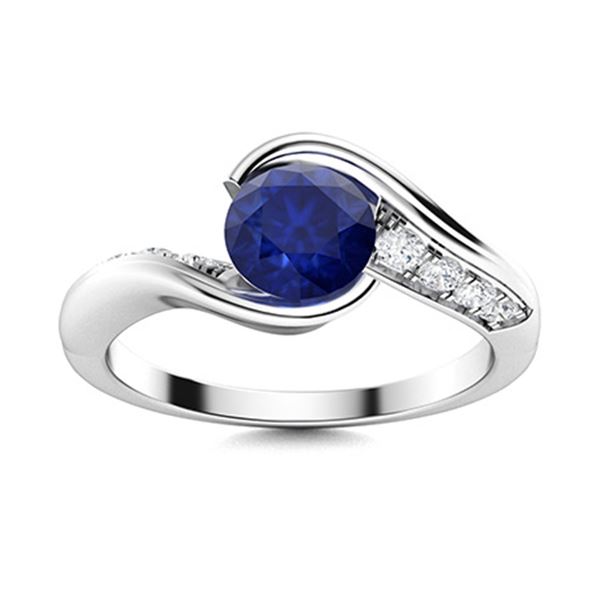 Natural 1.22 CTW Sapphire & Diamond Engagement Ring 18K White Gold