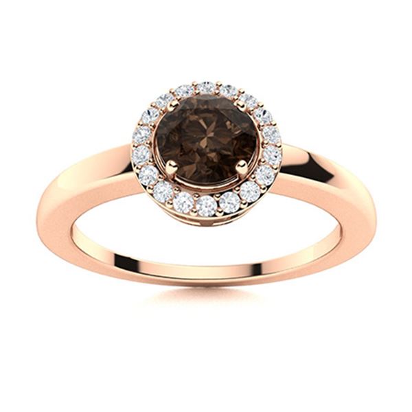 Natural 0.53 CTW Smoky Quartz & Diamond Engagement Ring 18K Rose Gold