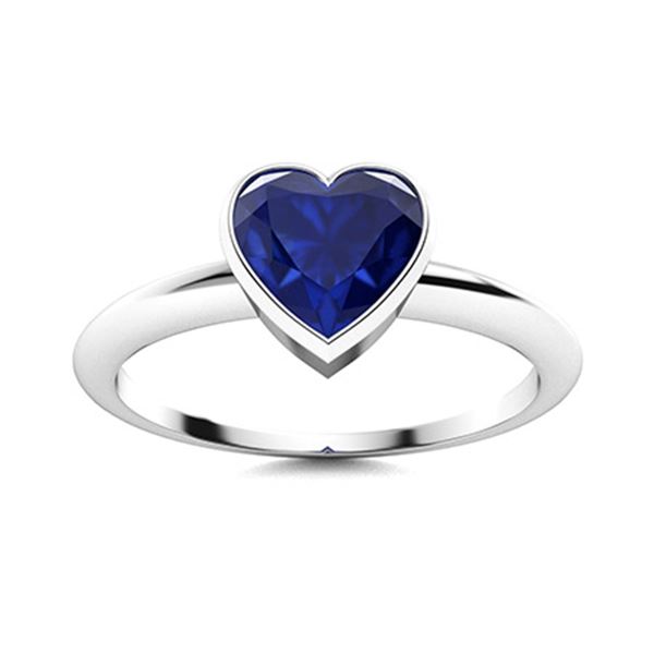 Natural 1.0 CTW Sapphire Solitaire Ring 14K White Gold