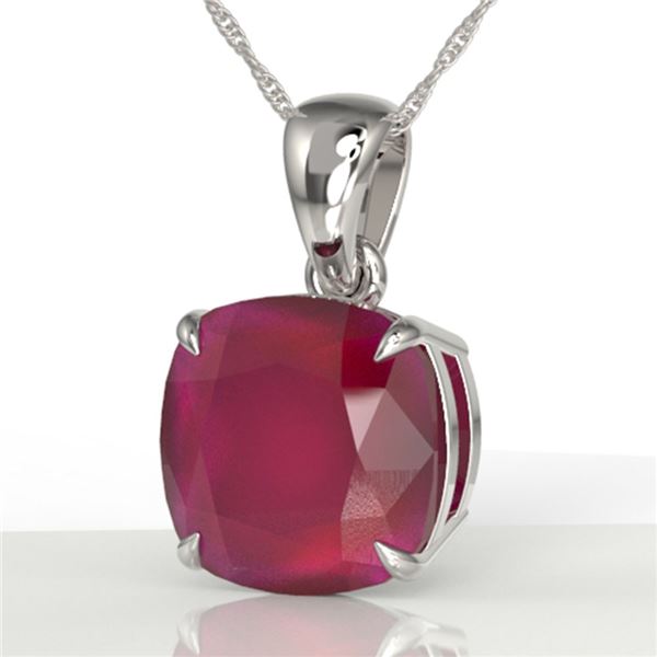 6 Cushion Cut Ruby Solitaire Necklace 18k White Gold - REF-49R3K