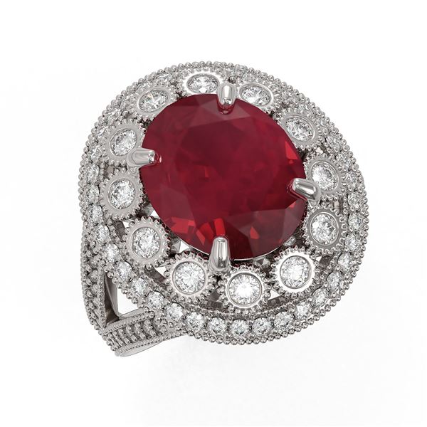 8.76 ctw Certified Ruby & Diamond Victorian Ring 14K White Gold - REF-207A3N