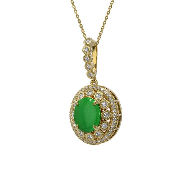 5.51 ctw Jade & Diamond Victorian Necklace 14K Yellow Gold - REF-156H8R