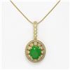 Image 2 : 5.51 ctw Jade & Diamond Victorian Necklace 14K Yellow Gold - REF-156H8R