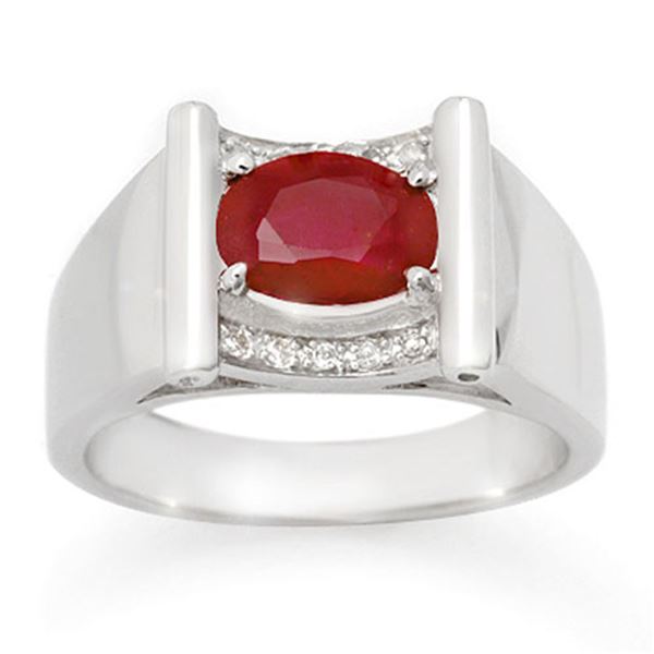 2.33 ctw Ruby & Diamond Men's Ring 10k White Gold - REF-46F5M