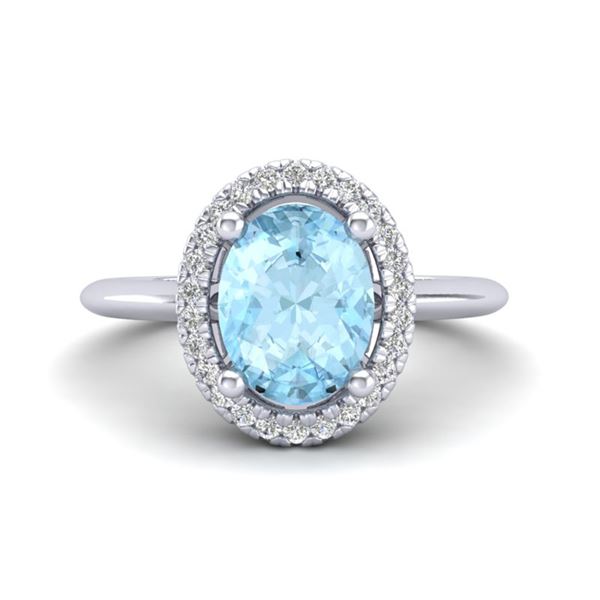 1.50 ctw Aquamarine & Micro VS/SI Diamond Ring Halo 18k White Gold - REF-41K9Y