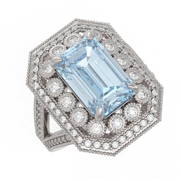 5.69 ctw Certified Aquamarine & Diamond Victorian Ring 14K White Gold - REF-170N9F