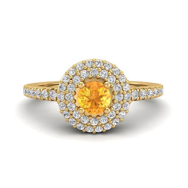 0.70 ctw Citrine & Micro Pave VS/SI Diamond Ring Halo 18k Yellow Gold - REF-42R4K