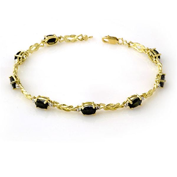 5.32 ctw Blue Sapphire & Diamond Bracelet 10k Yellow Gold - REF-26N2F