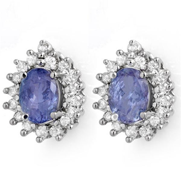 3.63 ctw Tanzanite & Diamond Earrings 14k White Gold - REF-98G5W