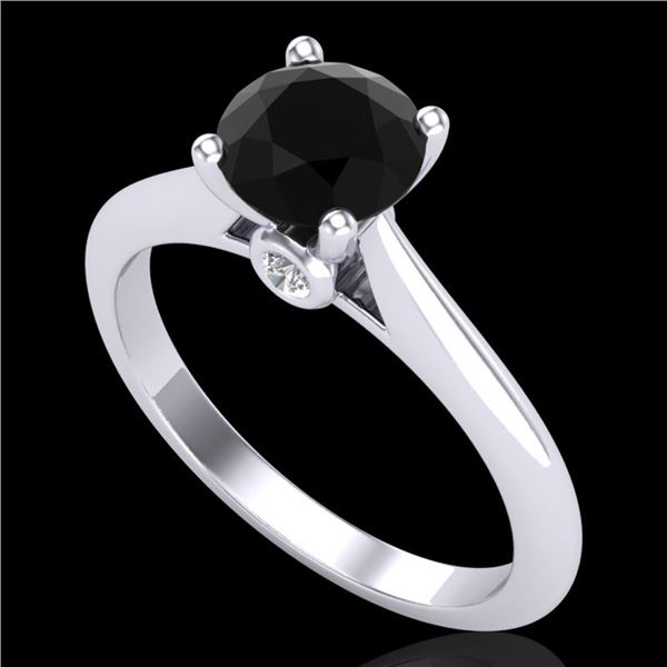 1.08 ctw Fancy Black Diamond Engagment Art Deco Ring 18k White Gold - REF-43A6N