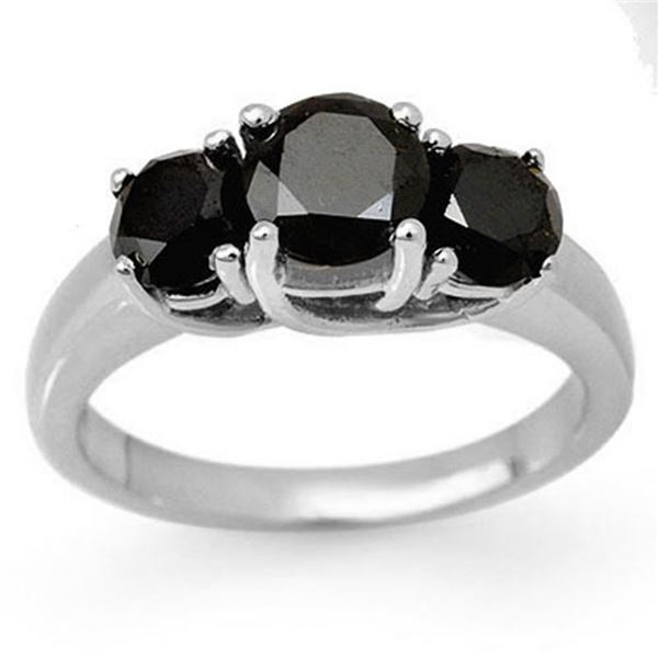 2.50 ctw VS Certified Black & White Diamond 3 Stone Ring 18k White Gold - REF-83G3W
