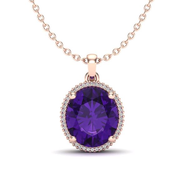 10 ctw Amethyst & Micro Pave VS/SI Diamond Necklace 14k Rose Gold - REF-51Y2X