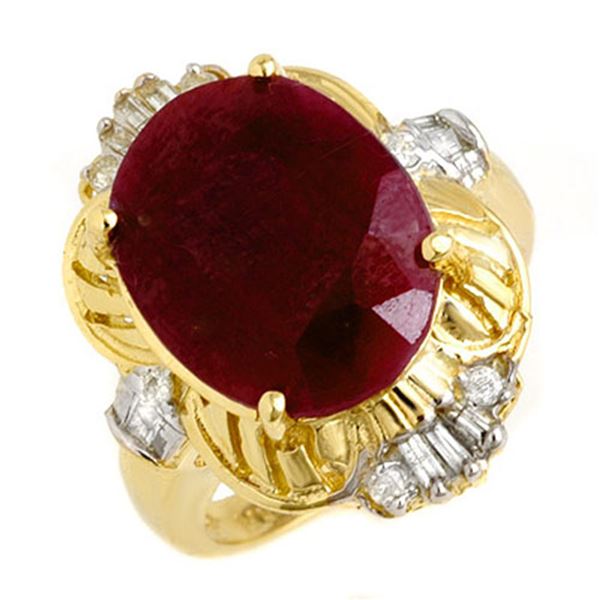 7.84 ctw Ruby & Diamond Ring 14k Yellow Gold - REF-100K2Y
