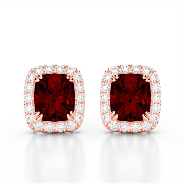 2.50 ctw Garnet & Micro Pave VS/SI Diamond Earrings 10k Rose Gold - REF-34M3G