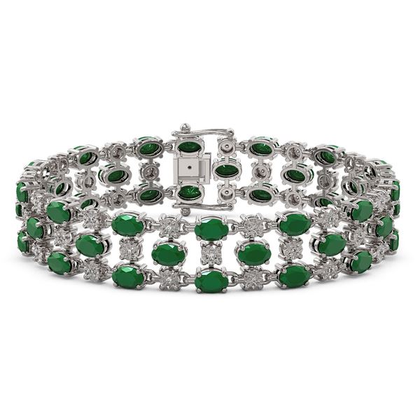 25.85 ctw Emerald & Diamond Bracelet 10K White Gold - REF-300X2A