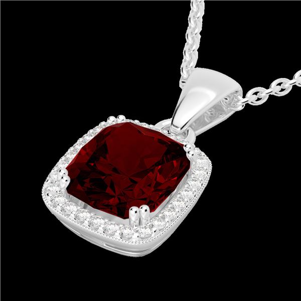 3 ctw Garnet & Micro VS/SI Diamond Pave Halo Necklace 18k White Gold - REF-39M5G