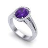 Image 2 : 3 ctw Amethyst & Micro VS/SI Diamond Halo Ring 18k White Gold - REF-52W4H