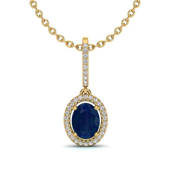 2 ctw Sapphire & Micro Pave VS/SI Diamond Necklace Halo 18k Yellow Gold - REF-53G5W