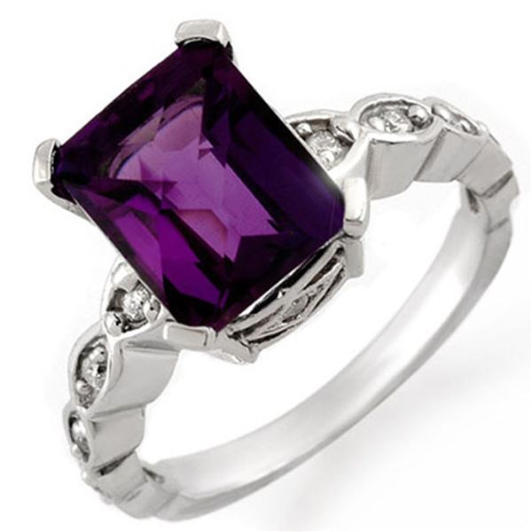 4.25 ctw Amethyst & Diamond Ring 10k White Gold - REF-25R4K