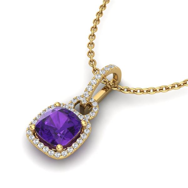 3.50 ctw Amethyst & Micro VS/SI Diamond Necklace 18k Yellow Gold - REF-49F2M